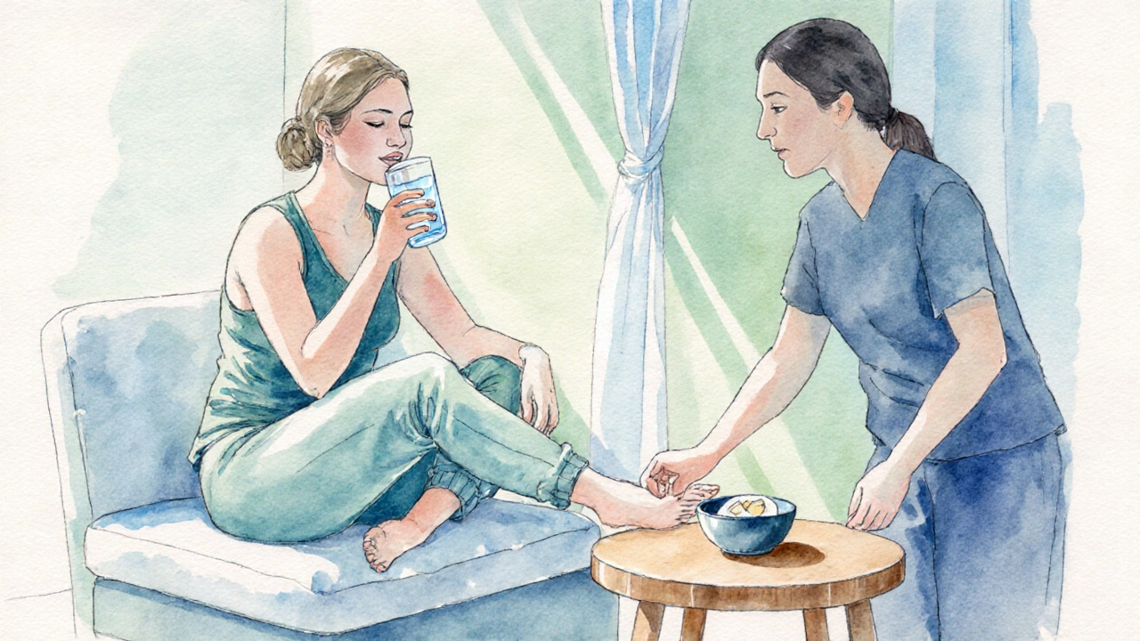 Client drinks water, stretches gently, and thanks therapist after Thai massage.