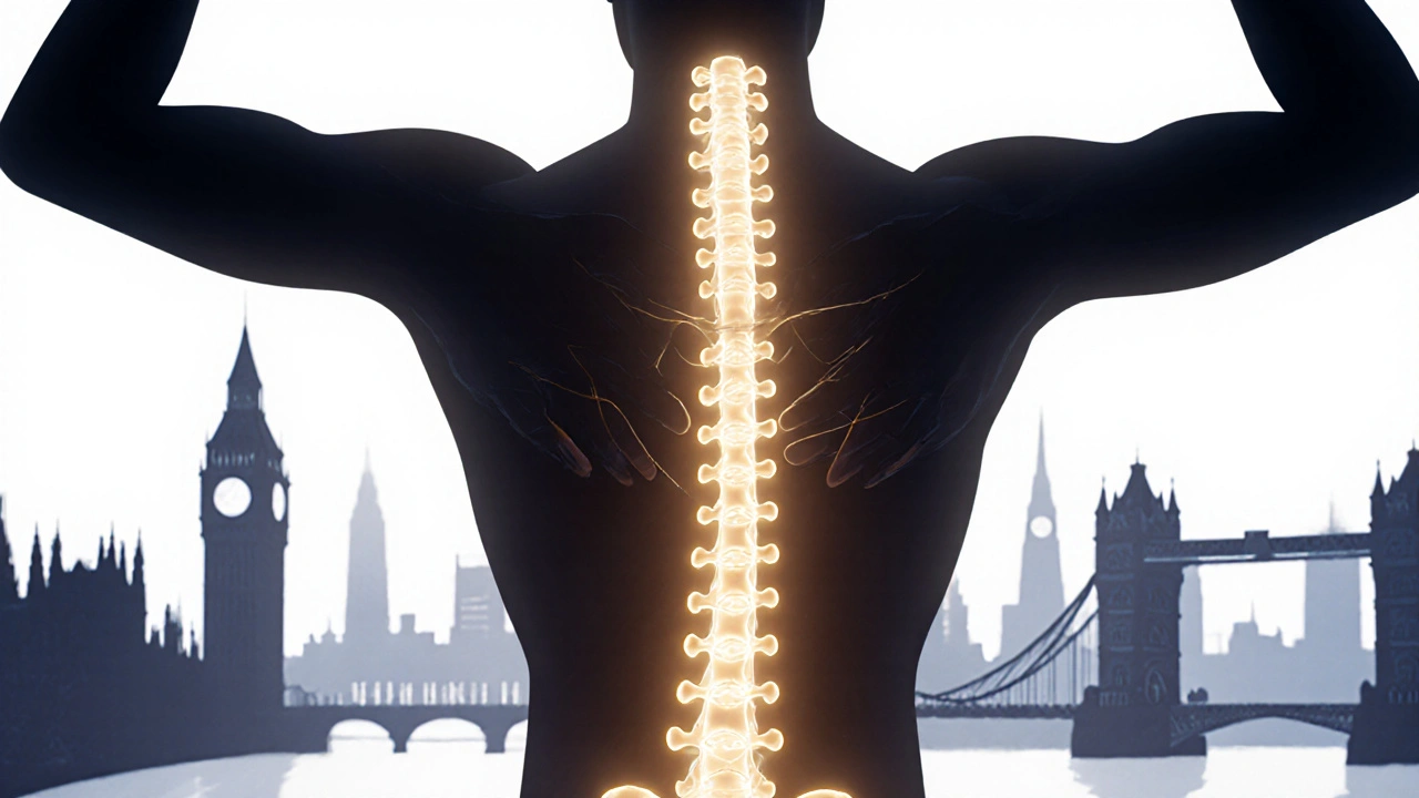 A human silhouette being gently realigned by golden energy lines, symbolizing authentic Thai healing in London.