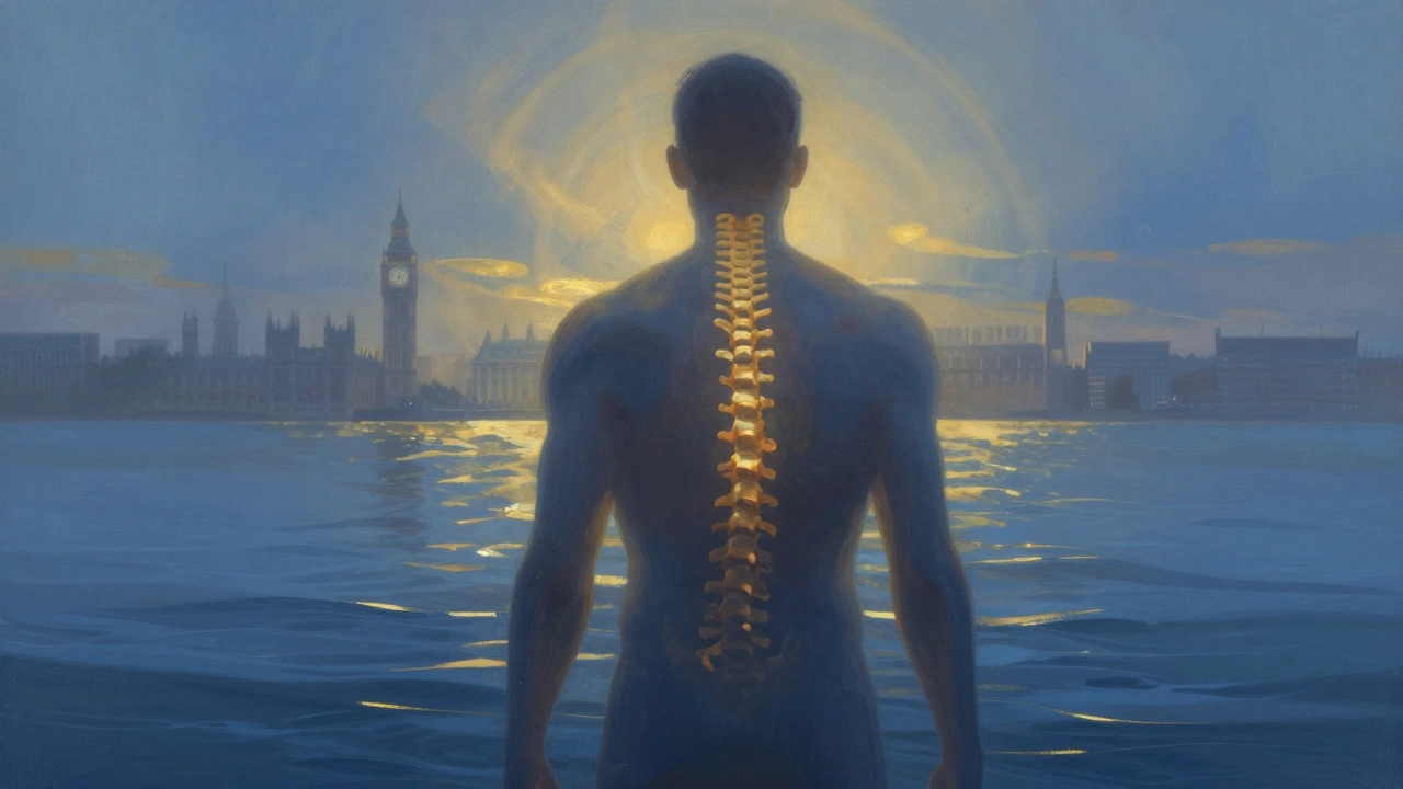 A human figure dissolving into calming waves of light, symbolizing the release of stress and restoration of balance.