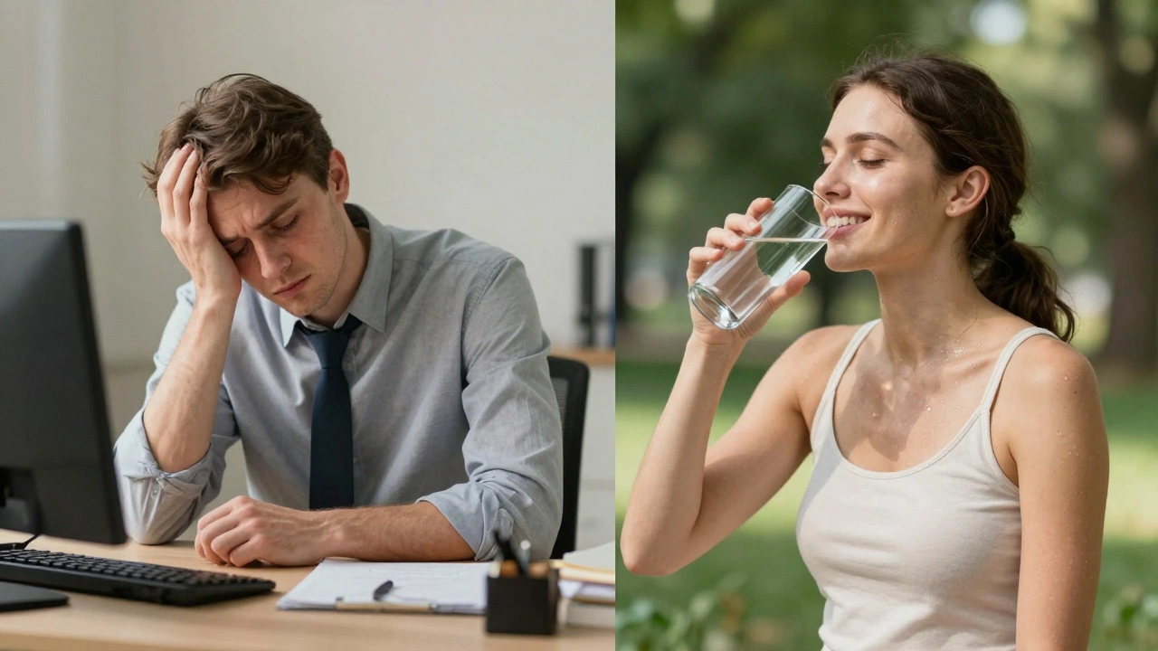 Before and after: a person transformed from puffy and tired to radiant and relaxed after lymphatic drainage therapy.