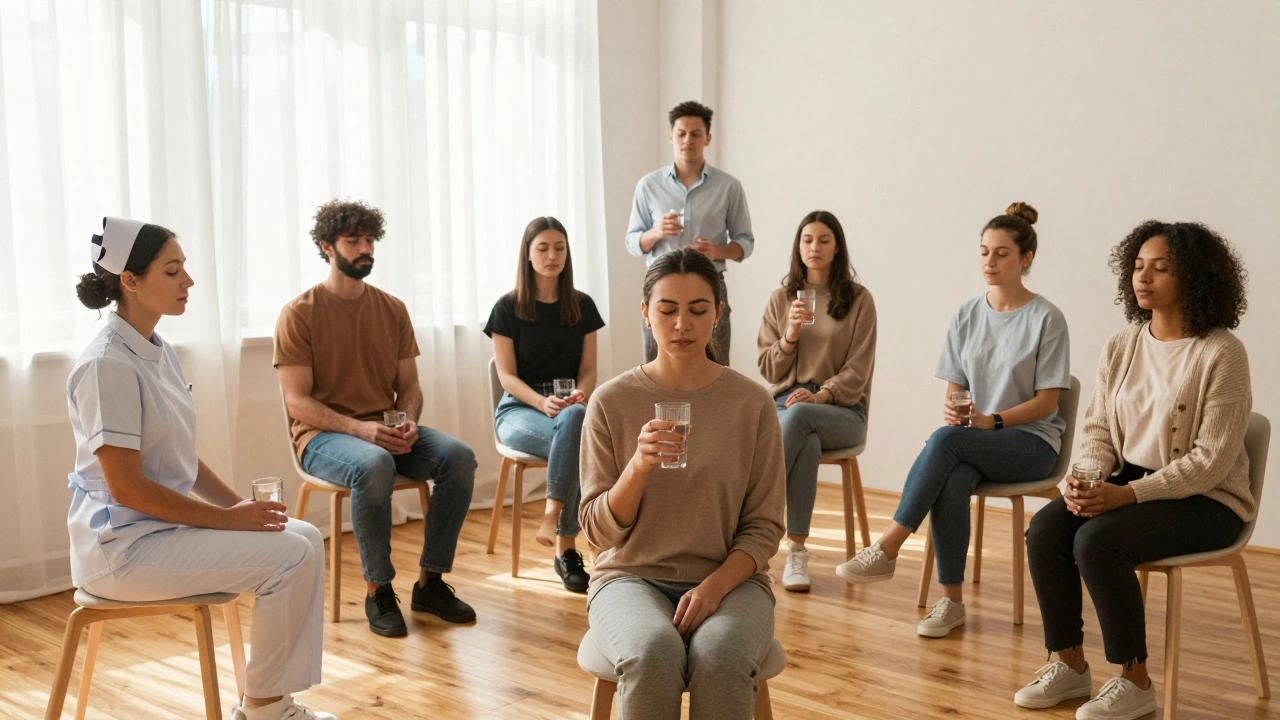People resting quietly after a massage, hydrated and at peace in a warm, minimalist studio.