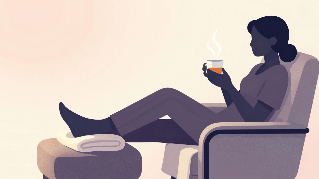 Person relaxing with warm water after treatment